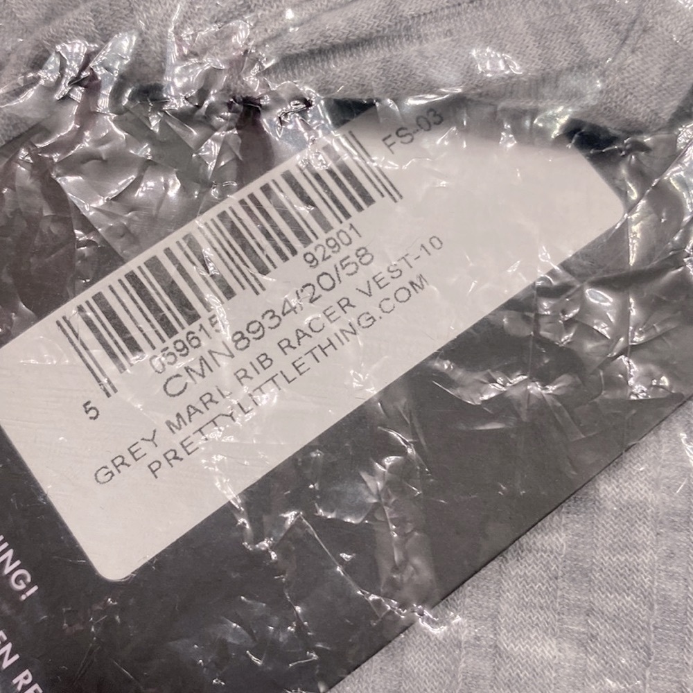 (B18) PrettyLittle Thing Grey Marl Rib‎ Racer Tank, Size 6, NWT - Picture 7 of 9